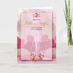 Cartão Calçados cor-de-rosa Matron of Honor Bridal Propo