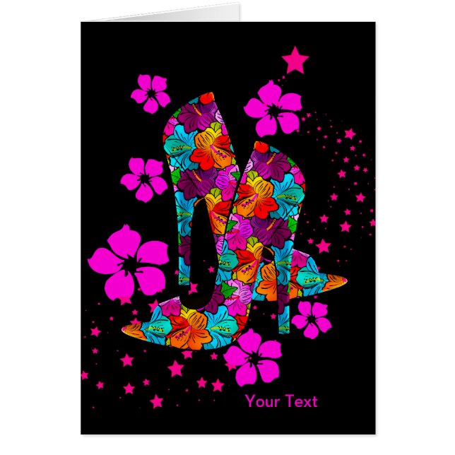 Cartão Calçados de alto salto de verão flores rosa-quente (Frente)