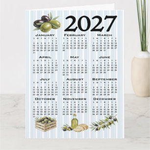 Cartão Calendário 2027, Azeitonas Mediterrâneas, Listras