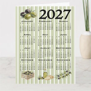 Cartão Calendário 2027, Azeitonas Mediterrâneas, Listras