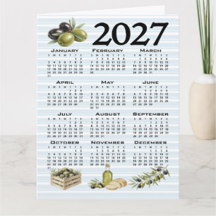 Cartão Calendário 2027, Azeitonas Mediterrâneas, Listras