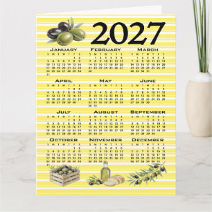 Cartão Calendário 2027, Azeitonas Mediterrâneas Listras A