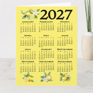 Cartão Calendário 2027 Estilo Italiano Limões Amarelo