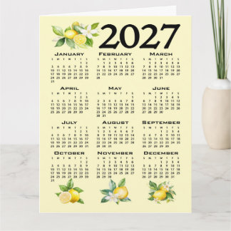 Cartão Calendário 2027 Estilo Italiano Limões Amarelos
