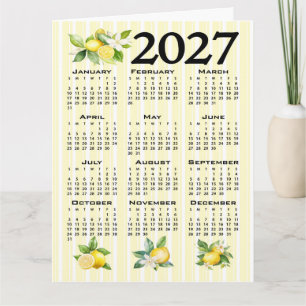 Cartão Calendário 2027 Estilo Italiano Limões Listras Ama
