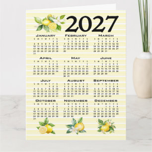Cartão Calendário 2027 Estilo Italiano Limões Listras Ama
