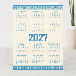 Cartão Calendário 2027, Fretwork Grego, Azul em Cosmic La