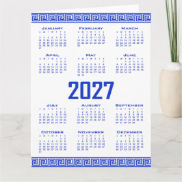 Cartão Calendário 2027, Fretwork Grego, Azul Grego em Bra
