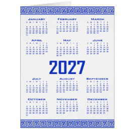 Cartão Calendário 2027, Fretwork Grego, Azul Grego sobre
