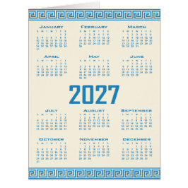 Cartão Calendário 2027, Fretwork Grego, Azul no Cosmic La