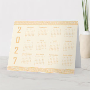 Cartão Calendário 2027, Fretwork Grego, Bege em Cosmic La