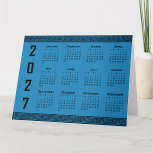 Cartão Calendário 2027, Fretwork Grego, Preto no Azul Cos