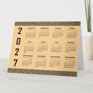 Cartão Calendário 2027, Fretwork Grego, Preto no Bege