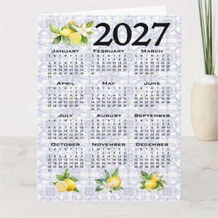 Cartão Calendário 2027 Limões Azulejos Mediterrâneo Itali