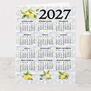 Cartão Calendário 2027 Limões Azulejos Mediterrâneo Itali