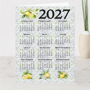 Cartão Calendário 2027 Limões Azulejos Mediterrâneos Ital