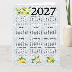 Cartão Calendário 2027 Limões Azulejos Mediterrâneos Ital