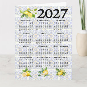 Cartão Calendário 2027 Limões Italianos Azulejos Mediterr