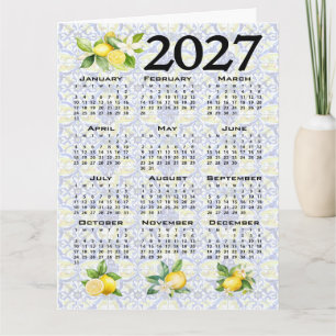 Cartão Calendário de 2027 Limões Azulejos Italianos Medit