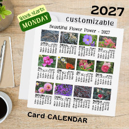 Cartão Calendário de Flores 2027 branco Segunda-feira Sem