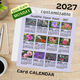 Cartão Calendário de Flores 2027 violeta Segunda-feira Se