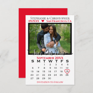 Cartão Calendário de Fotografias Simples Casamento Vermel