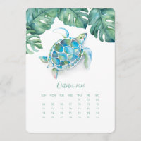 Cartão Calendário de outubro, Tartaruga Marítima