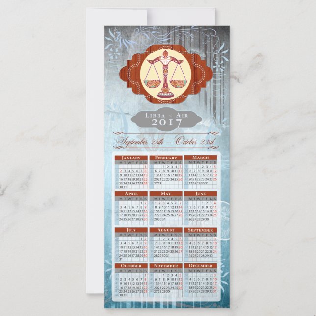 Cartão Calendário Horoscópio 2017 ~ Libra (Frente)