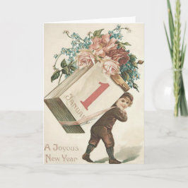 Cartão Calendário Menino Rosa Não-Me-Esqueças