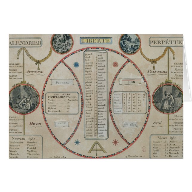 Cartão Calendário republicano perpétuo, em junho de 1801 (Frente Horizontal)
