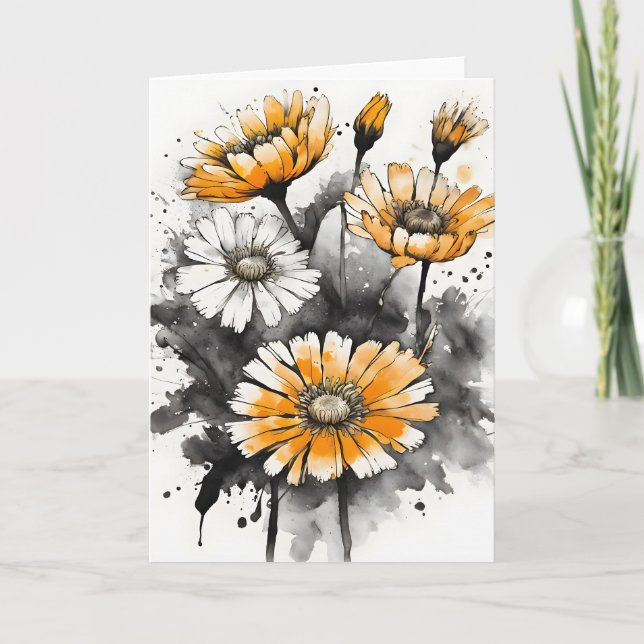 Cartão Calêndula - Flores aquarela (Frente)