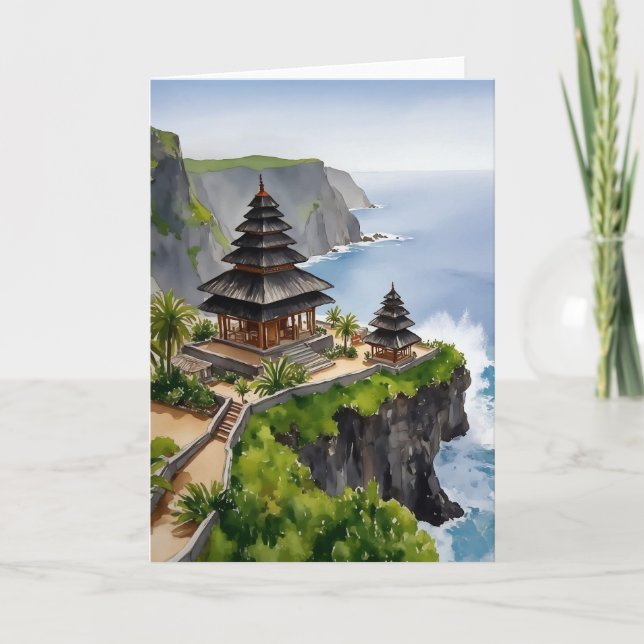 Cartão Cali Indonesia Uluwatu Temple Watercolor (Frente)