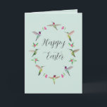 Cartão California Hummingbirds Happy Easter<br><div class="desc">Easter Card for hummingbird lovers featuring hand-painted Anna's hummingbirds and flowers. The inside message is "Wishing you a 
bright and happy Easter filled with all the good things."</div>