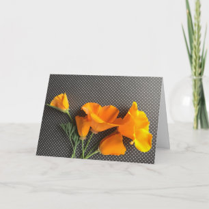 Cartão California poppies on black and white polka dots