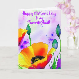 Cartão California Poppies Watercolor Tunt Dia de as mães