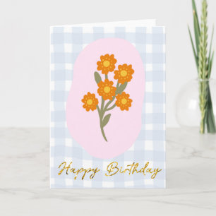 Cartão California Poppy Floral Birthday Gingham Sweet