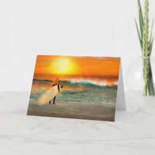 Cartão California Surfer Girl Sunset Beach Greeting Card