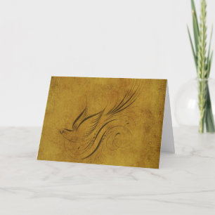 Cartão Caligrafia de aves Vintage em Dourado