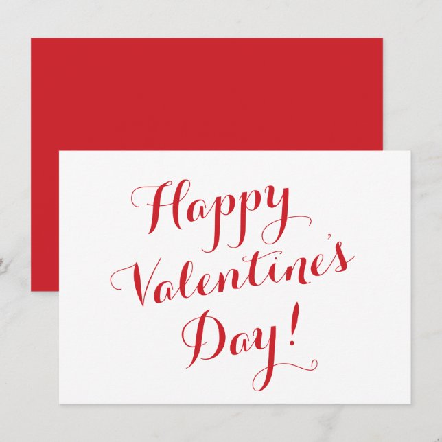 Cartão caligrafia de script vermelho branco feliz dia de  (Frente/Verso)