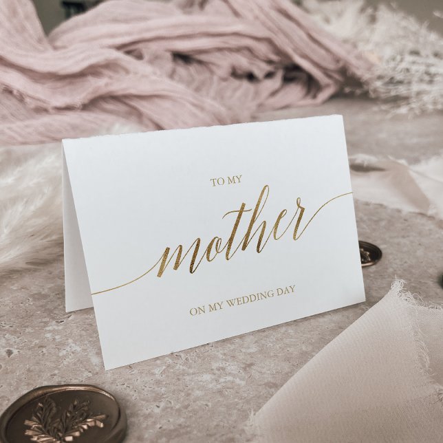 Cartão Caligrafia Dourada Elegante Para Meu Casamento Mãe (Criador carregado)