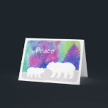 Cartão calmo do Natal da aurora boreal<br><div class="desc">Mama urso polar e seu bebê com um colorido,  fundo da aurora boreal da aguarela.</div>