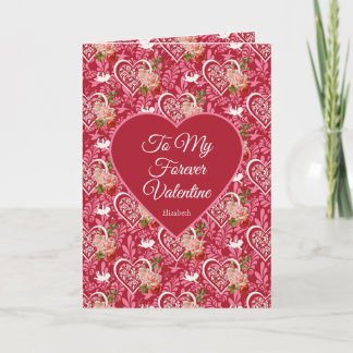 Cartão Cama de Cupido e Rosa Vermelha Elegante Vintage pa