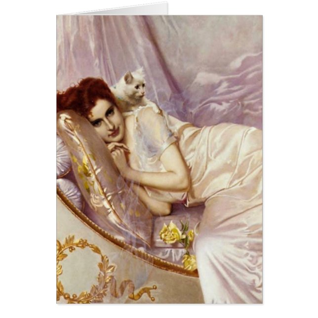 Cartão cama de seda roxa branca da senhora branca da (Frente)