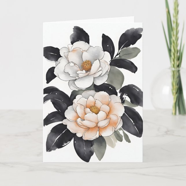 Cartão Camélia - Flores aquarela (Frente)