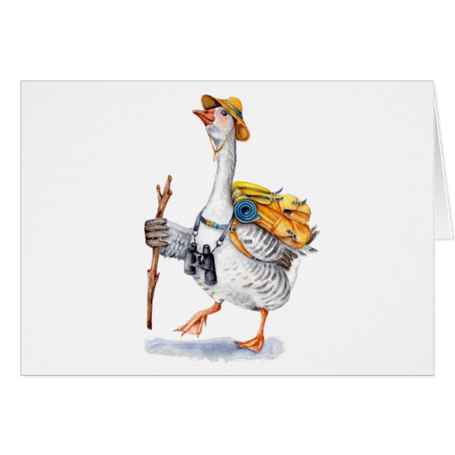 Cartão Caminhando o ganso com trouxa e binóculos (Frente Horizontal)