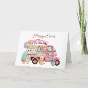 Cartão Caminhão Antigo com Flores e Ovos de Páscoa