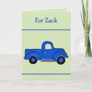Cartão Caminhão Azul Vintage Pintado à Mão NAME Aniversár