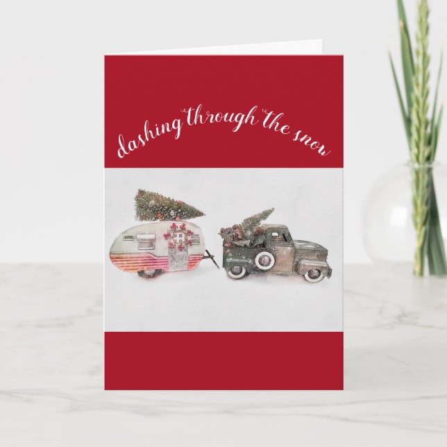 Cartão caminhão de brinquedo e reboque de viagem de Natal (Frente)