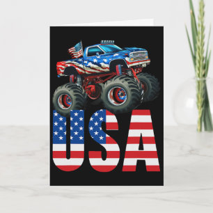 Cartão Caminhão Monstro Bandeira Americana 4 de Julho Cor