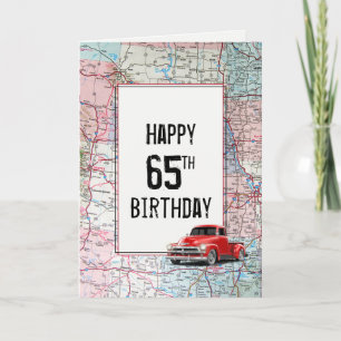 Cartão Caminhão retrô vermelho de aniversário de 65 anos 